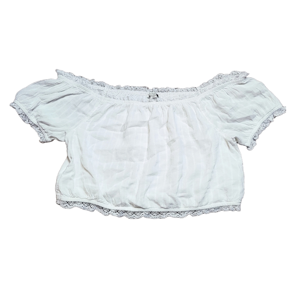 XL White Linen Off-Sholder Crop Top from American Eagle Outfitters